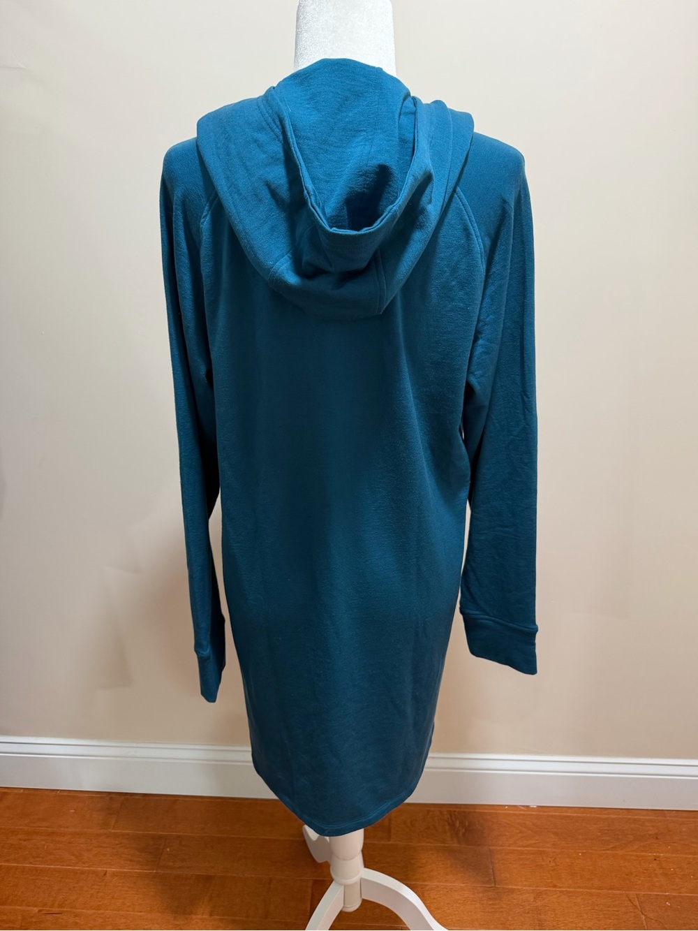 Wool& Teal Merino Wool Blend Long Sleeve Everett Hoodie Tunic Top Sz. L - Picture 4 of 5